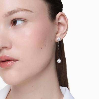 Rhodium-Plated Metal & White Crystal Una Angelic Drop Earrings - 5732273 - Swarovski