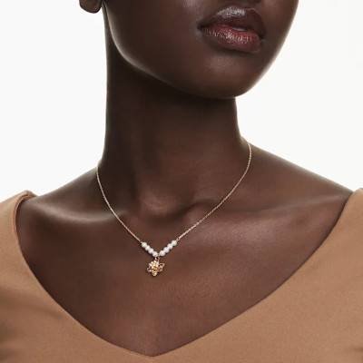 Idyllia Gold-Tone Metal, Multicolor Crystal & Pearl Necklace, Length 38 cm to 45 cm - 5723140 - Swarovski