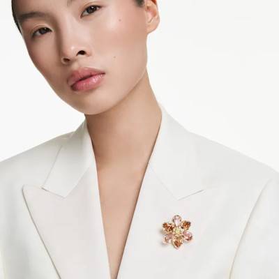 Idyllia Brooch Necklace in Gold-Plated Metal & Multicolor Crystals, Length 65 cm to 75 cm - 5735227 - Swarovski