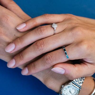 Bague Or Blanc 375 ou 750, Topazes London Blue & Diamants - Aurora