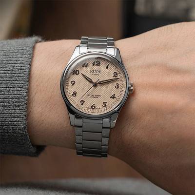 Montre Royal Smith 90-006 Breguet Numerals Silver Case Dusty Pink Dial - Kuoe Kyoto