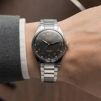 Royal Smith 90-006 Breguet Numerals Silver Case Black Dial Watch - Kuoe Kyoto