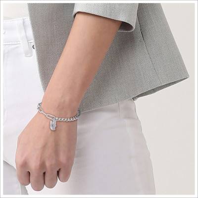 Bracelet Crocodile en Acier Inoxydable Gris & Cristaux Rose, Longueur de 19 cm - 2040554 - Lacoste