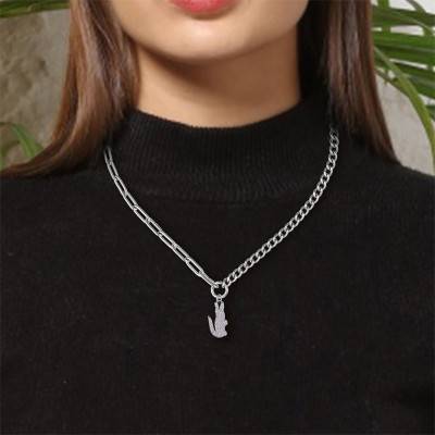 Crocodile Gray Stainless Steel & Pink Crystal Necklace, Length 42 cm - 2040553 - Lacoste