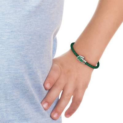 Cutie Croc Stainless Steel & Green Leather Bracelet, Length 14.5 cm - 2040532 - Lacoste