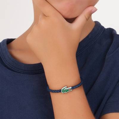 Stainless Steel and Blue Leather Cutie Croc Bracelet, 14.5 cm Length - 2040529 - Lacoste
