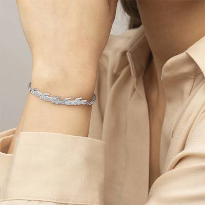 Gray Stainless Steel & Crystal Crocodile Bracelet, 17 cm - 2040509 - Lacoste