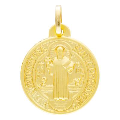18K Yellow Gold Saint Benedict Scapular Medal, Diameter 12 mm to 24 mm - Lumiosa