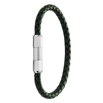 Bracelet Knox en Cuir Tressé Vert et en Acier, Longueur 20 cm - Fossil