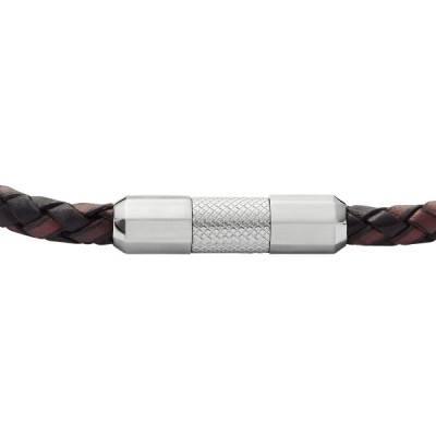 Knox Brown Braided Leather and Steel Bracelet, Length 20 cm - Fossil