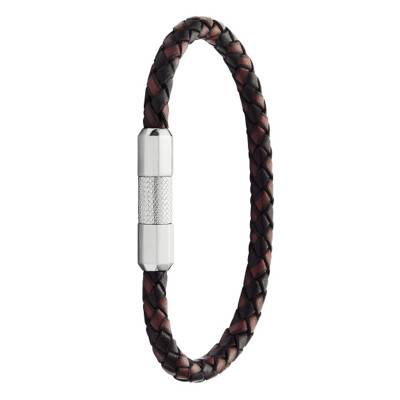 Knox Brown Braided Leather and Steel Bracelet, Length 20 cm - Fossil