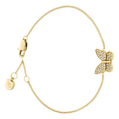 Gold-Tone Stainless Steel and Crystal Papillon Sutton Bracelet, Length 16.50 cm to 18.50 cm - Fossil