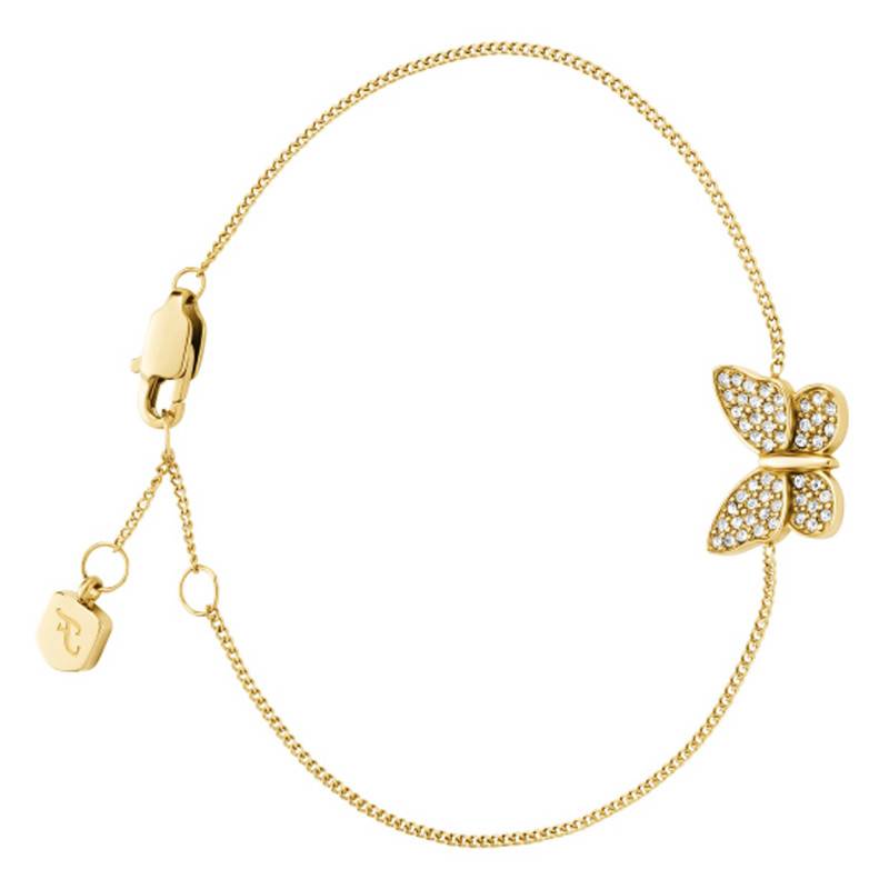 Gold-Tone Stainless Steel and Crystal Papillon Sutton Bracelet, Length 16.50 cm to 18.50 cm - Fossil