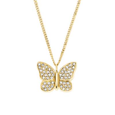 Collier Papillon Sutton en Acier Inoxydable Doré & Cristaux, Longueur 40 à 45 cm - Fossil