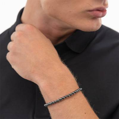 Grey Hematite Steel Sphere Beads Bracelet, Length 19 cm - 1580790M - Boss