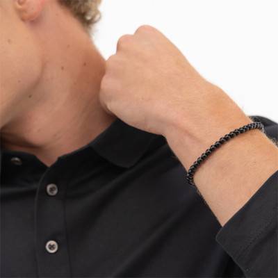 Steel & Black Onyx Sphere Beads Bracelet, 19 cm - 1580789M - Boss