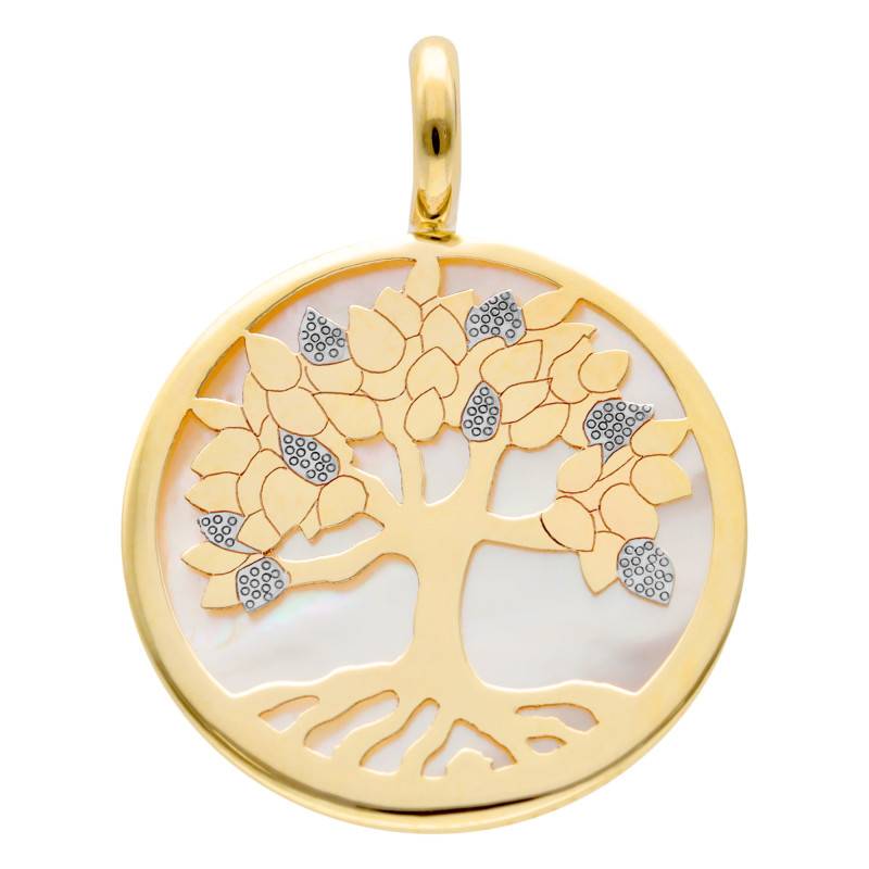Médaille Arbre de Vie en 2 Ors 750 & Nacre Blanche, Diamètre 17 mm - Lumiosa