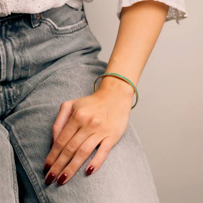 Bracelet Jonc Ouvert Vert Bosphorus & Doré, Diamètre 60,00 mm, Largeur 4,00 mm - Bangle-up