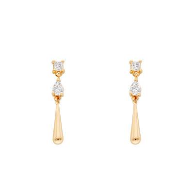 750/1000 Yellow Gold-Plated Steel & Zirconium Oxide Drop Earrings - Emanessence