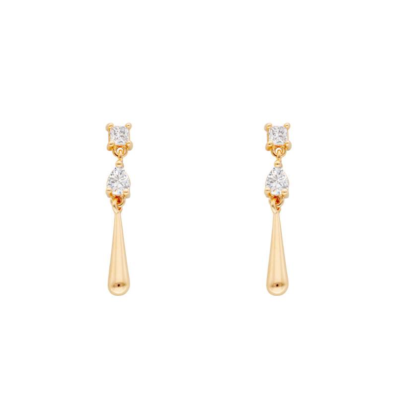 750/1000 Yellow Gold-Plated Steel & Zirconium Oxide Drop Earrings - Emanessence