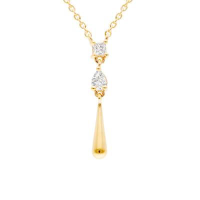Collier Goutte & Oxydes de Zirconium en Acier Plaqué Or Jaune 750, Longueur 45 cm - Emanessence