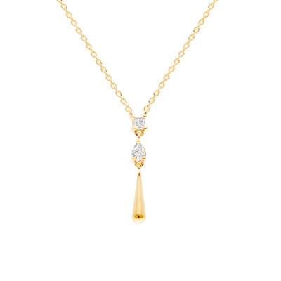 750/1000 Yellow Gold-Plated Steel & Zirconium Oxide Drop Necklace, Length 45 cm - Emanessence