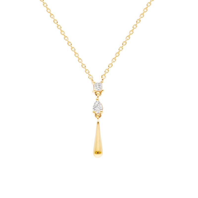 750/1000 Yellow Gold-Plated Steel & Zirconium Oxide Drop Necklace, Length 45 cm - Emanessence