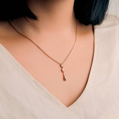 750/1000 Yellow Gold-Plated Steel & Zirconium Oxide Drop Necklace, Length 45 cm - Emanessence