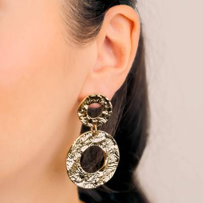 Boucles d'Oreilles Cercles Ajourés en Acier Doré - Emanessence