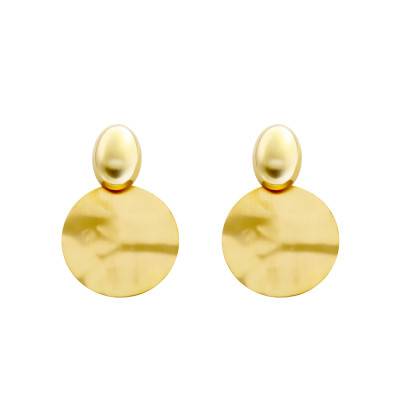 Gold-Toned Steel Hammered Disc Drop Earrings - Emanessence