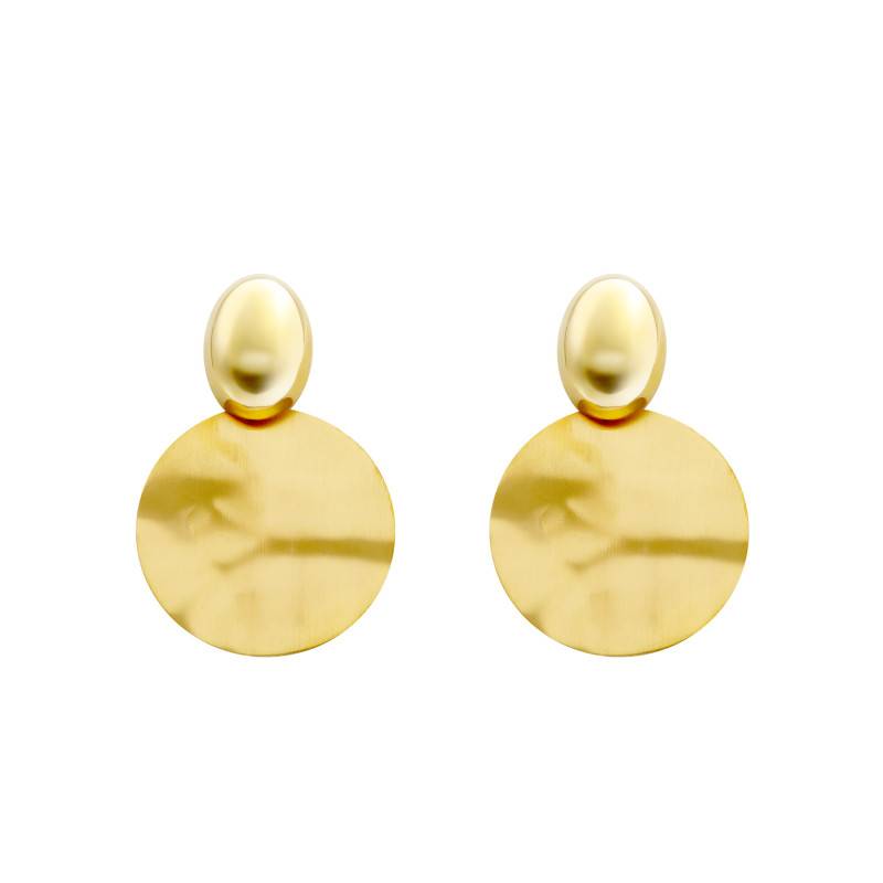 Gold-Toned Steel Hammered Disc Drop Earrings - Emanessence