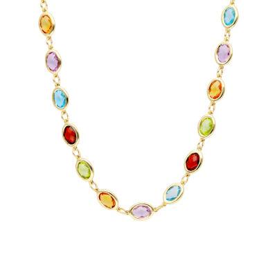 750 Yellow Gold & Multicolor Gemstones Necklace, Length 40 cm to 70 cm - Allegoria