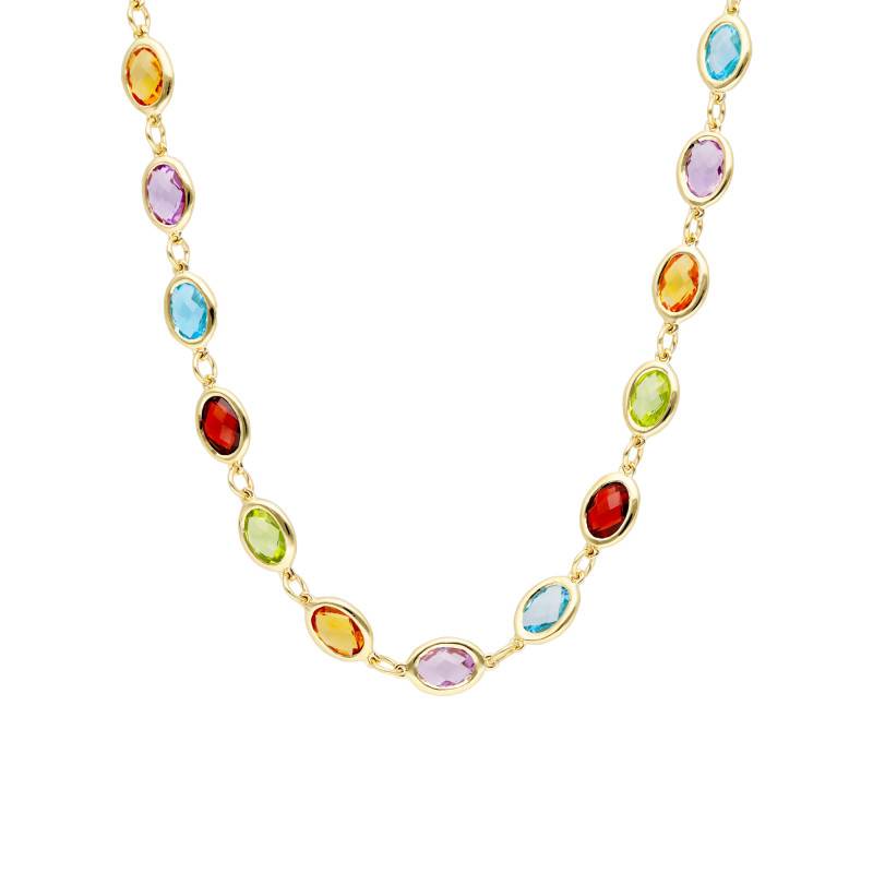 750 Yellow Gold & Multicolor Gemstones Necklace, Length 40 cm to 70 cm - Allegoria