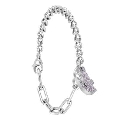 Crocodile Gray Stainless Steel & Pink Crystal Bracelet, Length 19 cm - 2040554 - Lacoste