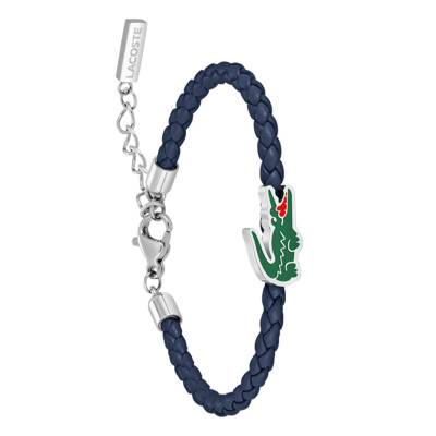 Stainless Steel and Blue Leather Cutie Croc Bracelet, 14.5 cm Length - 2040529 - Lacoste
