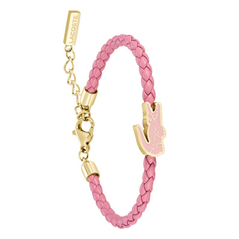 Gold-Toned Stainless Steel and Pink Leather Cutie Croc Bracelet, 14.5 cm Length - 2040531 - Lacoste