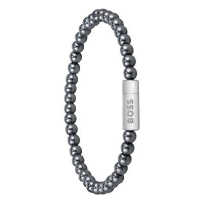 Grey Hematite Steel Sphere Beads Bracelet, Length 19 cm - 1580790M - Boss