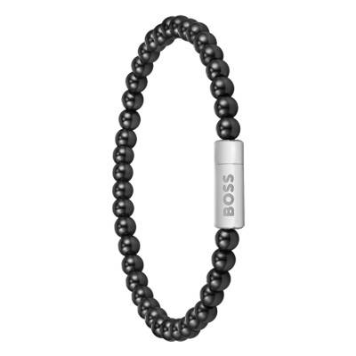 Steel & Black Onyx Sphere Beads Bracelet, 19 cm - 1580789M - Boss