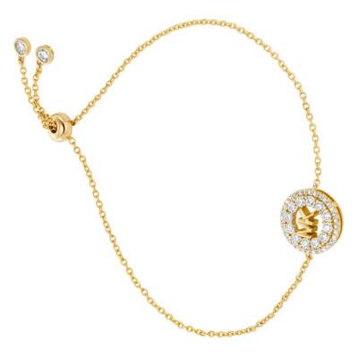 925 Silver Yellow Gold-Plated & Crystal Kors MK Bracelet, Adjustable Length - Michael Kors