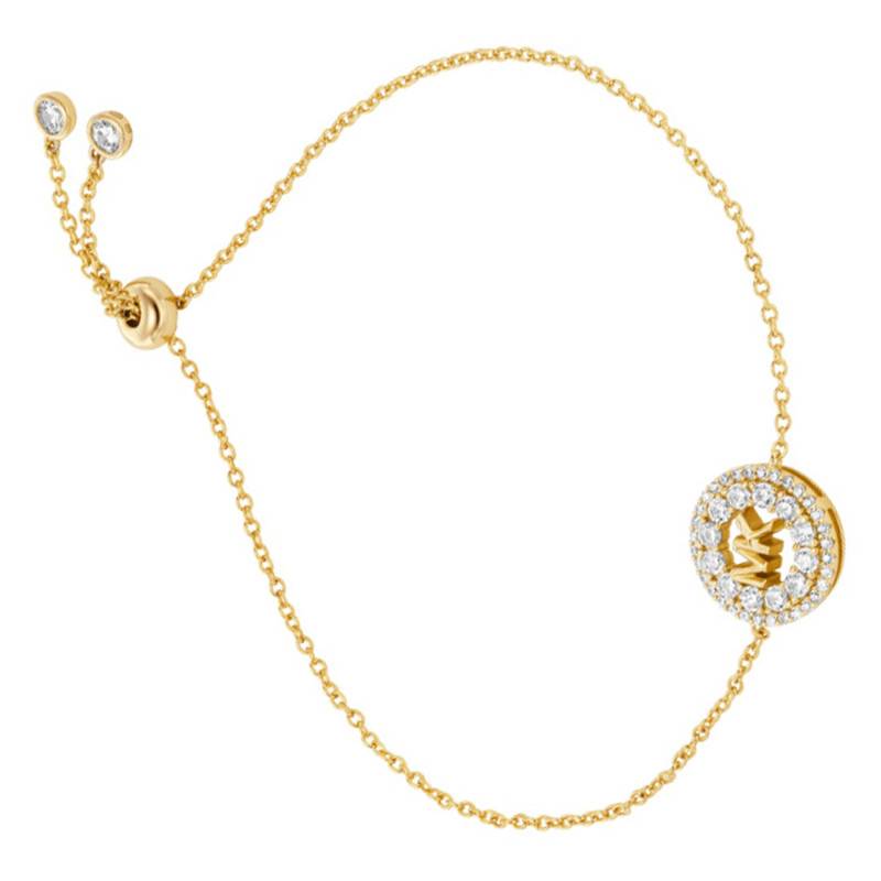 925 Silver Yellow Gold-Plated & Crystal Kors MK Bracelet, Adjustable Length - Michael Kors