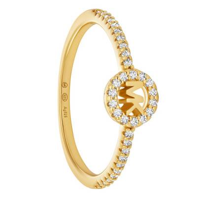 Kors MK 925 Silver Yellow 585 Gold-Plated & White Stones Ring - Michael Kors