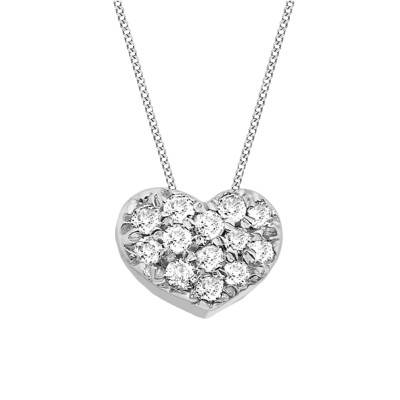 Collier Coeur en Or Blanc 375 & Diamants 0,05 ct, Longueur 46 cm - Emanessence