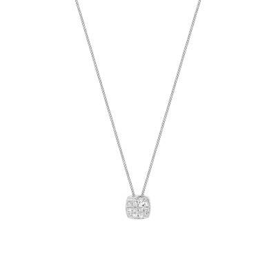 Collier Carré en Or Blanc 375 & Diamants 0,05 ct, Longueur 46 cm - Emanessence