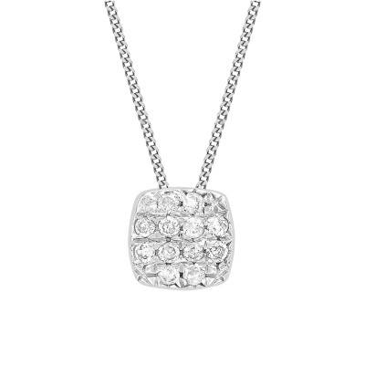 Collier Carré en Or Blanc 375 & Diamants 0,05 ct, Longueur 46 cm - Emanessence