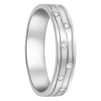 Bague Striée en Or Blanc 375 & Diamants 0,05 ct - Emanessence