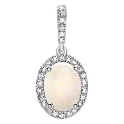 Pendentif Opale & Halo de Diamants 0,05ct en Or Blanc 375 - Emanessence