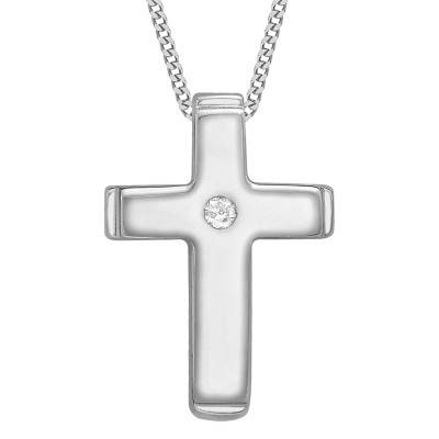 Pendentif Croix en Or Blanc 375 & Diamant 0,01 ct - Emanessence