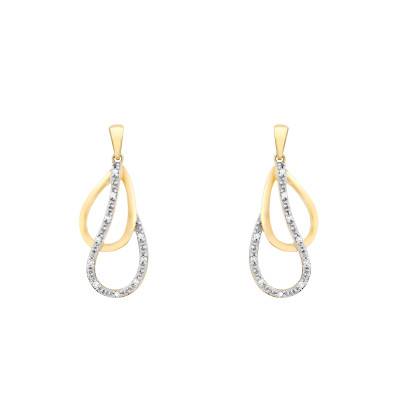 Boucles d'Oreilles Gouttes en Or Jaune 375 & Diamants 0,06 ct - Emanessence