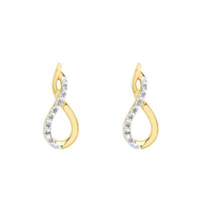 Boucles d'Oreilles Huit en Or Jaune 375 & Diamants 0,06 ct - Emanessence