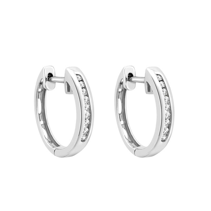 375/1000 White Gold and Diamond Rail-Set Hoop Earrings, 0.10 ct, Diameter 14.50 mm - Emanessence
